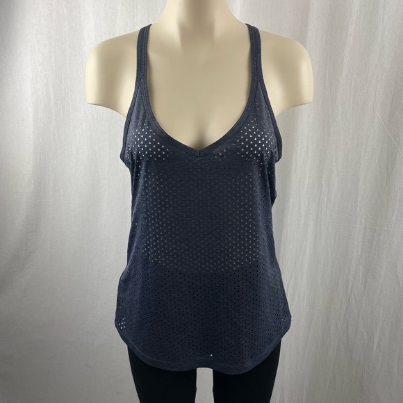Lorna Jane Dark Grey v-Neck Racerback Triangle Laser Cut Pattern M - Picture 1 of 7
